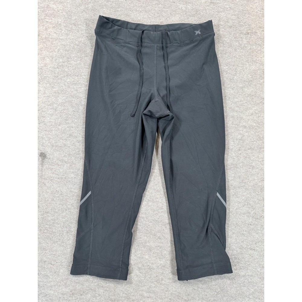 Xersion Activewear Capri Leggings Womens Medium Gray Logo Stretch Yoga Training